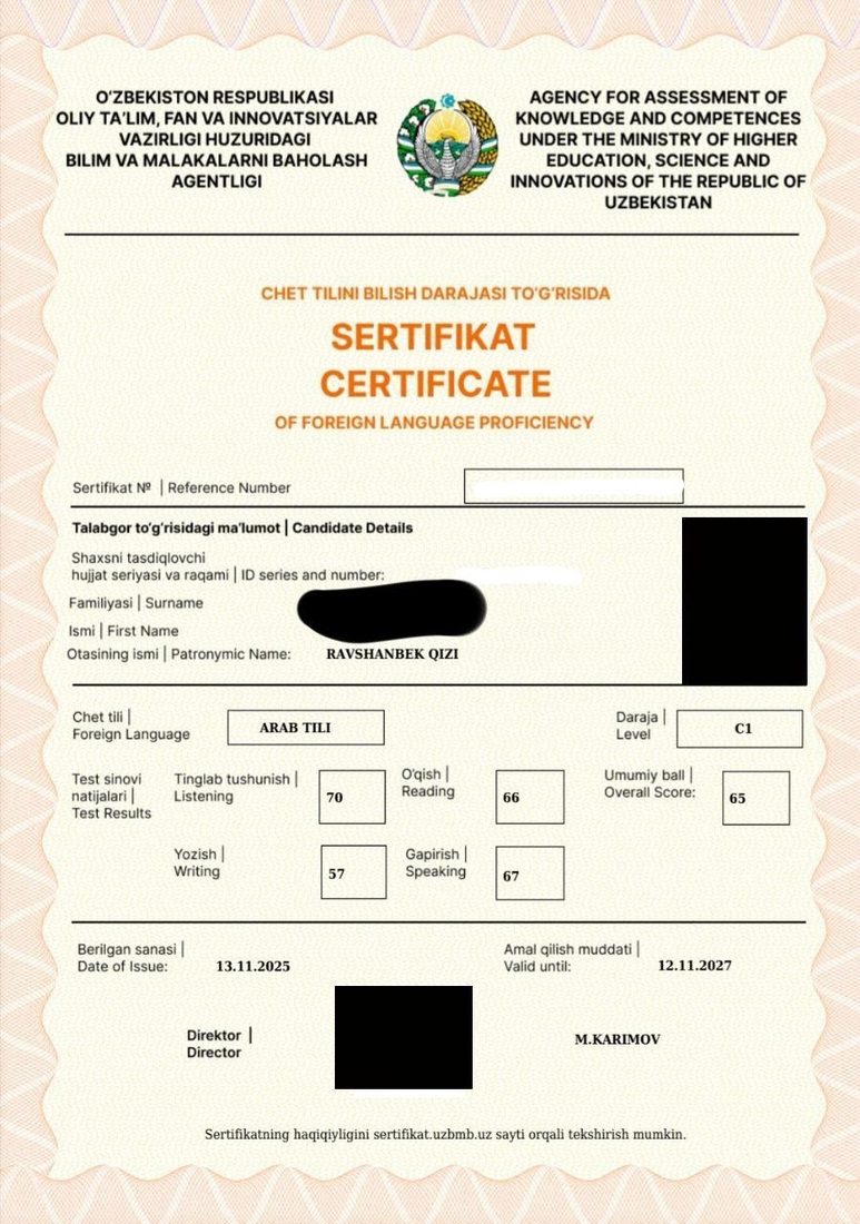 Baholash agentligi sertifikati · C1