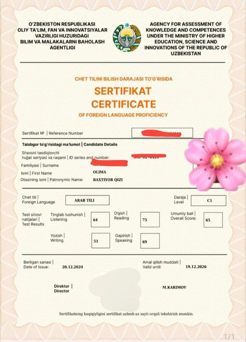 Baholash agentligi sertifikati · C1