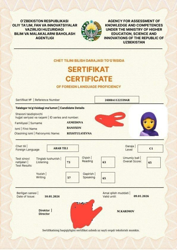 Baholash agentligi sertifikati · C1