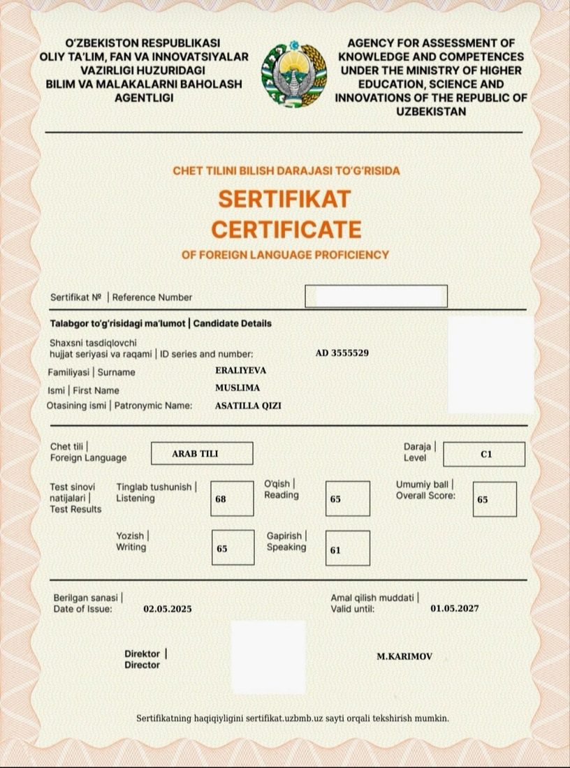 Baholash agentligi sertifikati &middot; C1